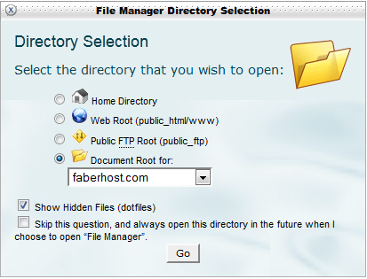 Pilihan Direktori yang akan diakses File Manager