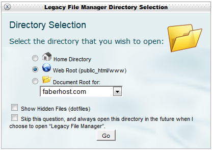 Pilihan Direktori yang akan diakses Legacy File Manager