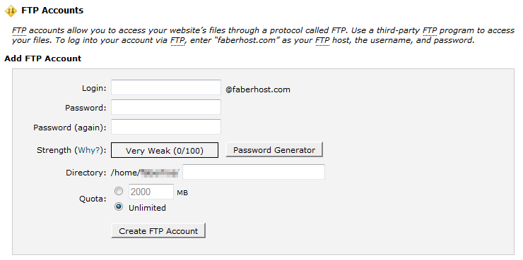 Halaman Pembuatan Account FTP
