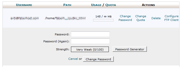 Rubah Password Account FTP yang dipilih