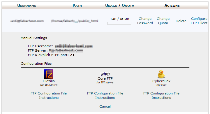 Configure FTP Client yang dipilih